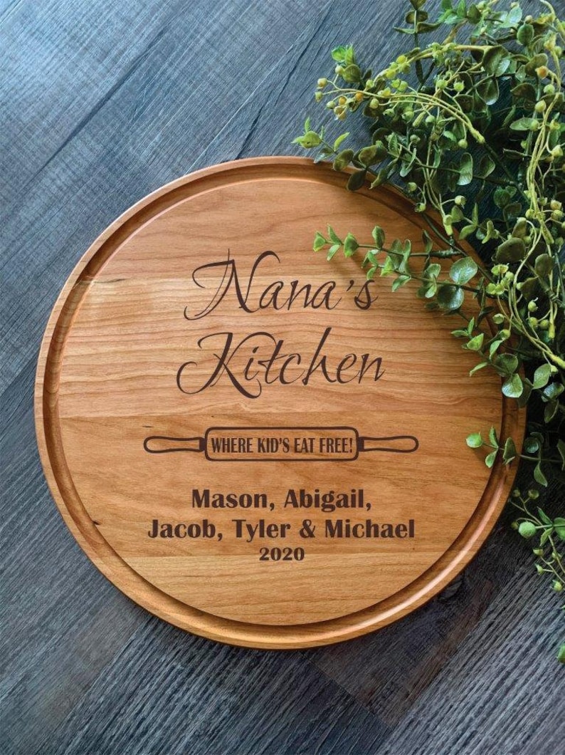 Nana's Kitchen Cutting Board,Grandma,Round,Personalized,Custom,Walnut,Cherry,Hard Maple,White Oak,Reversible,Mother's Day,Grandparent's Day, Cherry