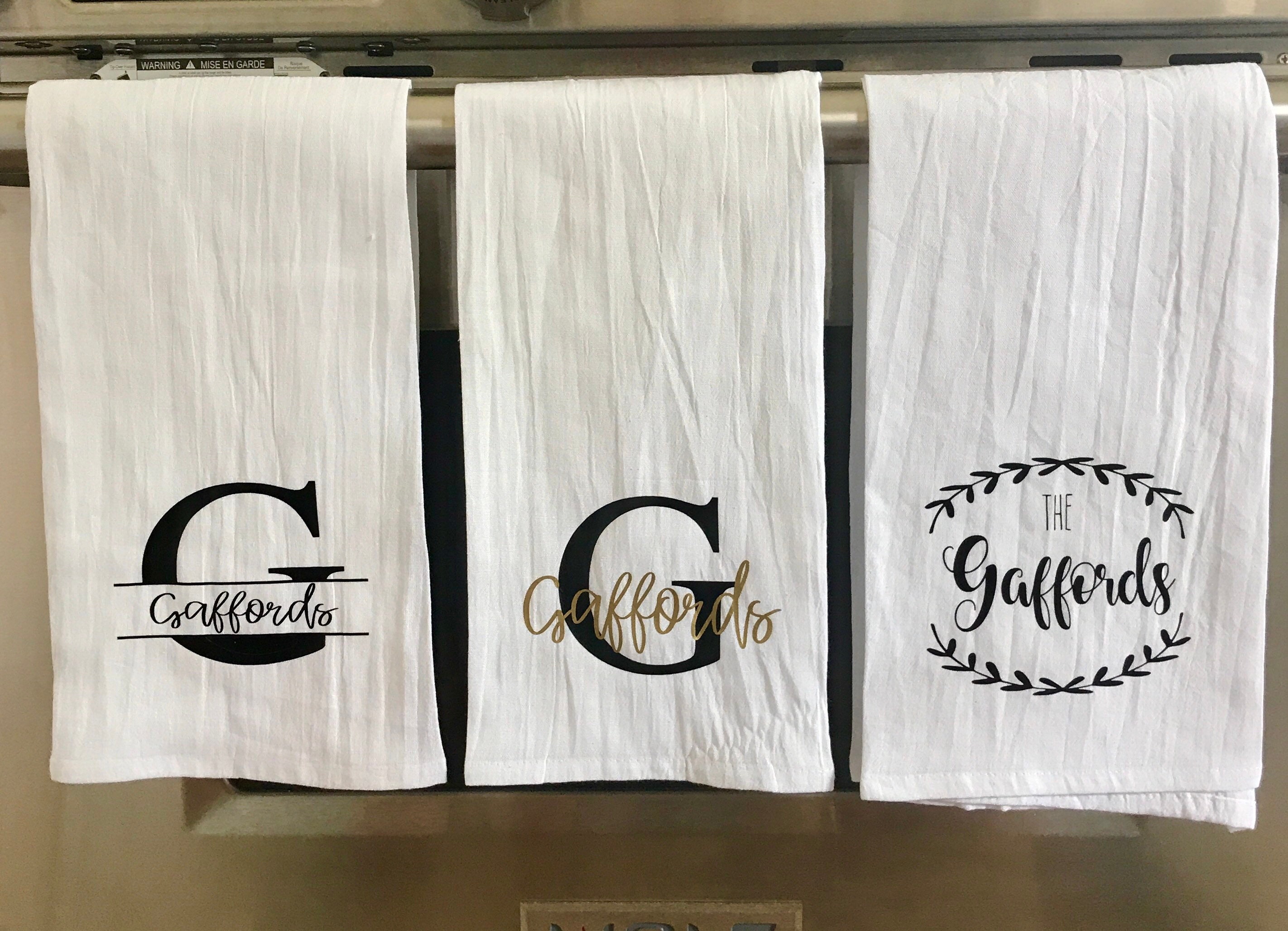 Set of 3 custom personalized dish towels with last name / tea Etsy