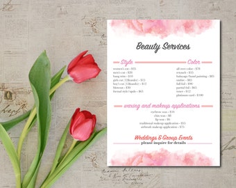 salon services menu template etsy