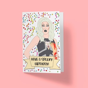 RuPaul&#39;s Drag Race | Happy Birthday | Sharon Needles Spooky | Greetings Card | Customised Personalised Drag Queen