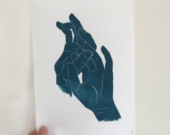 Self Linocut | Lino Print | Hands | Human Connection | Love | Relationship | Engagement Wedding Gift