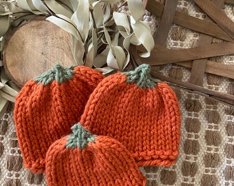 Knitted Pumpkin Hat, Baby Hat, Newborn Hat, Fall Photo Prop Hat