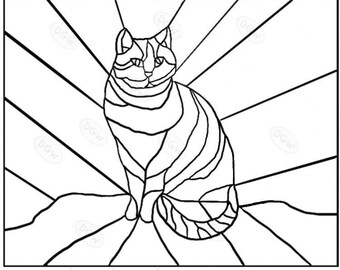Digital Download Stained Glass Pattern - Kitty Cat 4