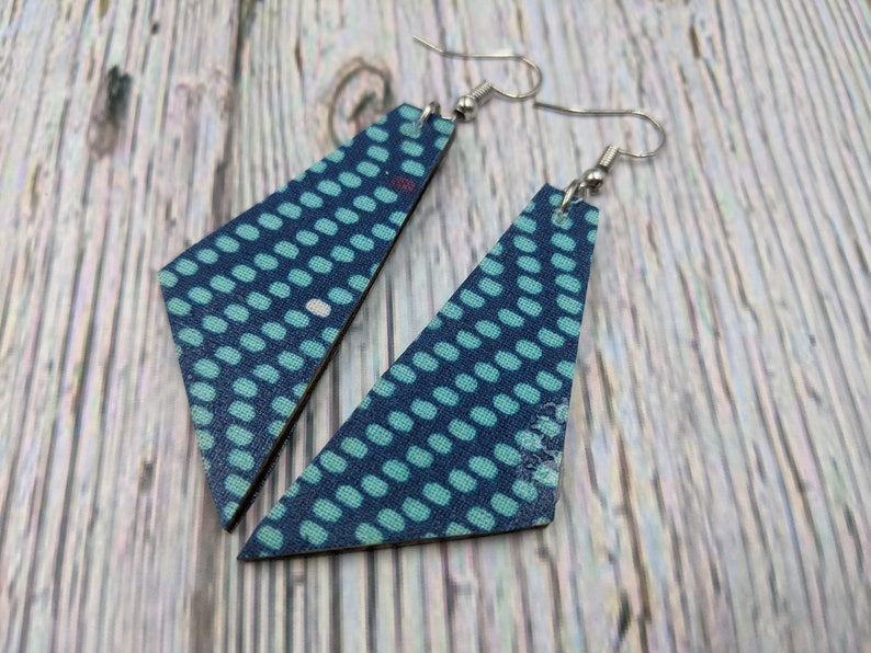 Teal Dot Print Aqua Dots Dangle Earrings Aqua Earrings Lightweight Earrings Dangle Earrings Dangle Earrings Boho Wood Earrings