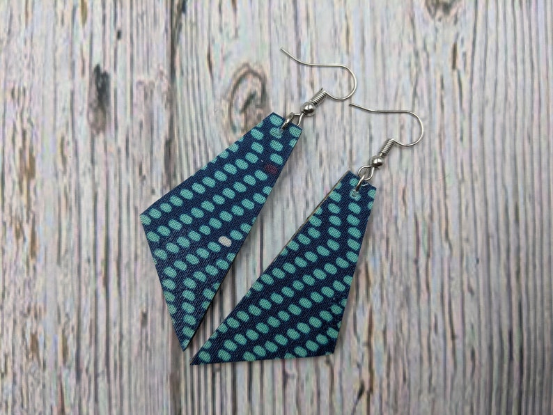 Teal Dot Print Aqua Dots Dangle Earrings Aqua Earrings Lightweight Earrings Dangle Earrings Dangle Earrings Boho Wood Earrings