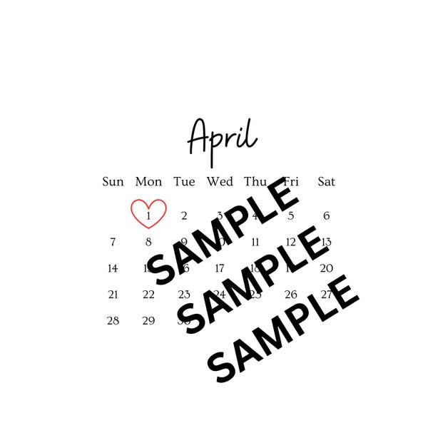 April 2024 Calendar For Calendar Heart or Circle or Square Cake Burn away Cake DIGITAL DOWNLOAD