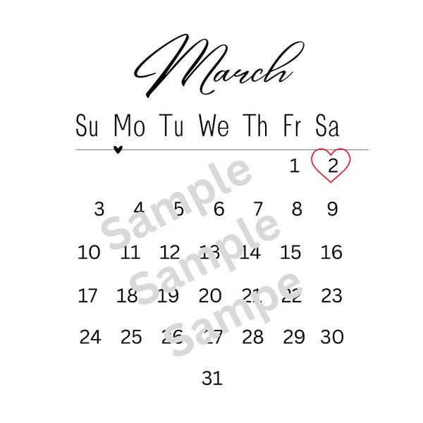 March 2024 Calendar For Calendar Heart or Circle or Square Cake Burn away Cake (Can Adjust Heart to change date selected!) DIGITAL DOWNLOAD