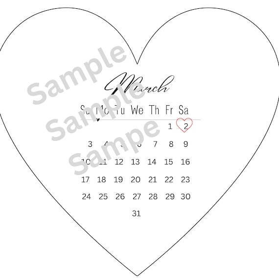 March 2024 Calendar for Calendar Heart or Circle or Square Cake Burn Away  Cake can Adjust Heart to Change Date Selected DIGITAL DOWNLOAD - Etsy