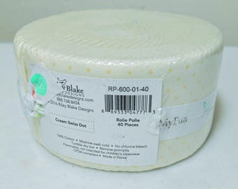Riley Blake Designs - Cream Swiss Dot - Rolie Polie Jelly Roll Fabric