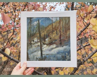 Giclee Print Winter Valley - Impressionist Snow Landscape, 8x8