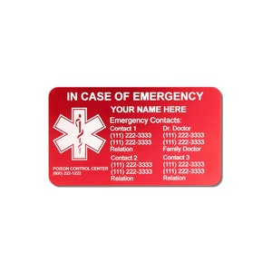 I.C.E. Card, Emergency Card, Anodized Aluminum, In Case of Emergency Card, Medical Card Medical Alert, Medical Alert Card Emergency Contacts