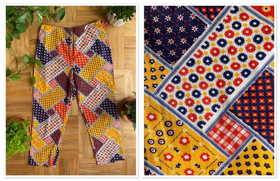 Vintage 1960s Patchwork Print Cropped Pants size 3