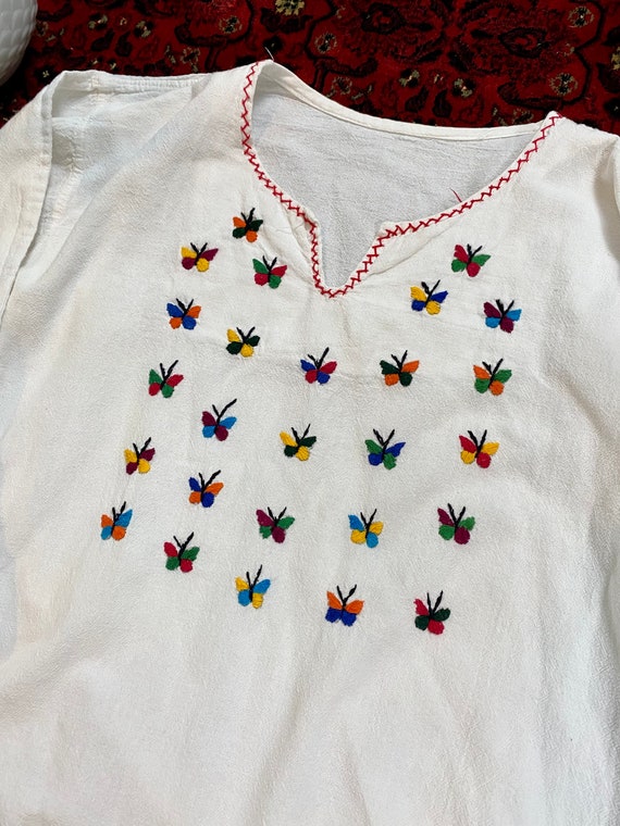 1970s Cotton Blouse with Hand Embroidered Butterf… - image 6