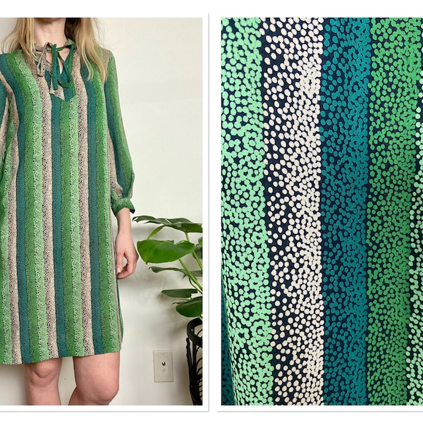 Vintage Green Stripes and Dots Pussybow Dress