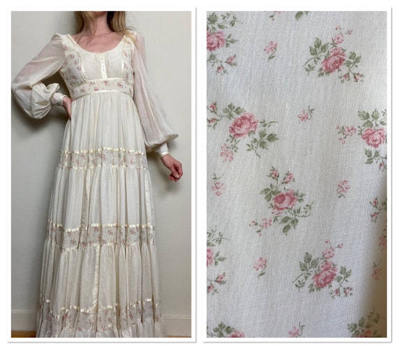 RARE Vintage 1970s Rose Print Gunne Sax Maxi Dress