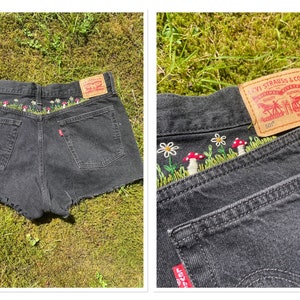 Hand Embroidered Black Levi’s Shorts size 32 Waist