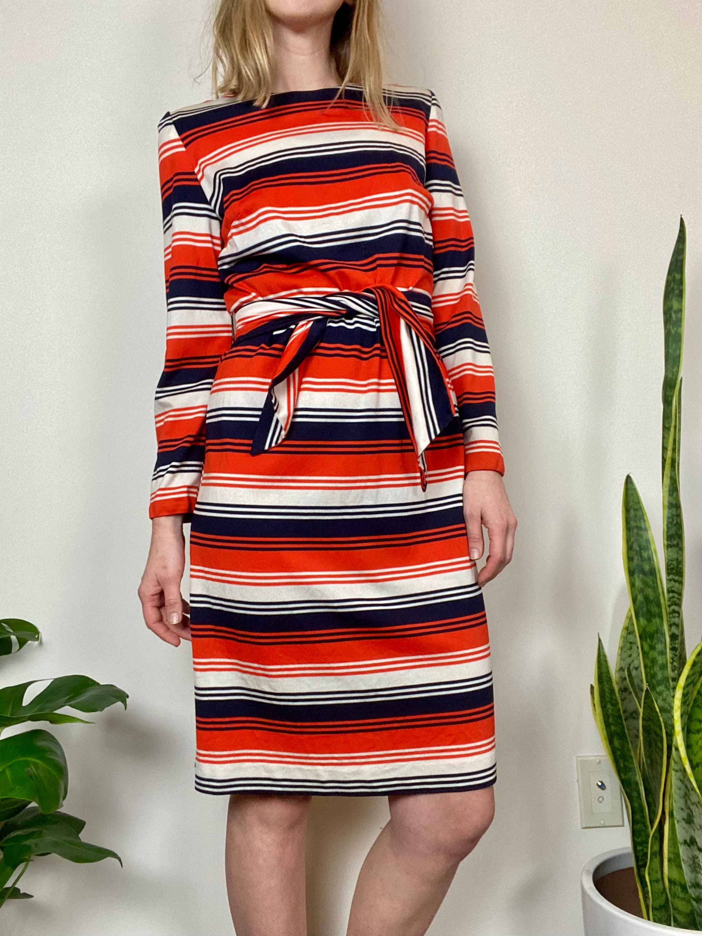 1970s Orange Blue and White Striped Dress - Etsy