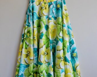 1960s Rodier Hibiscus Print Vintage Full Skirt