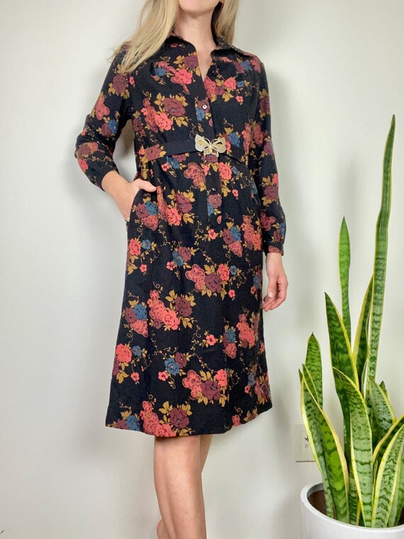Robe Vintage Années 70 à Motifs Papillons - Taille 36/38 - Occasion Très Bon état