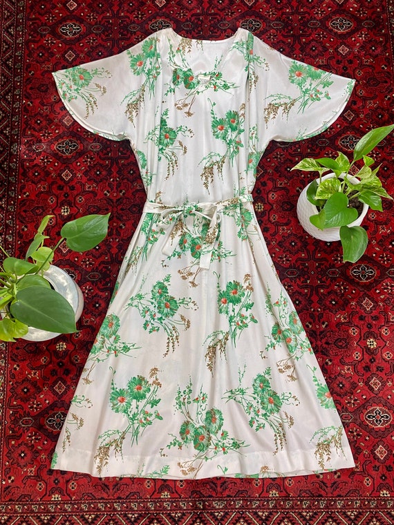 1970s Deadstock Ina Carol Green Floral Midi Dress - image 7