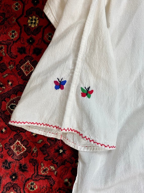 1970s Cotton Blouse with Hand Embroidered Butterf… - image 8