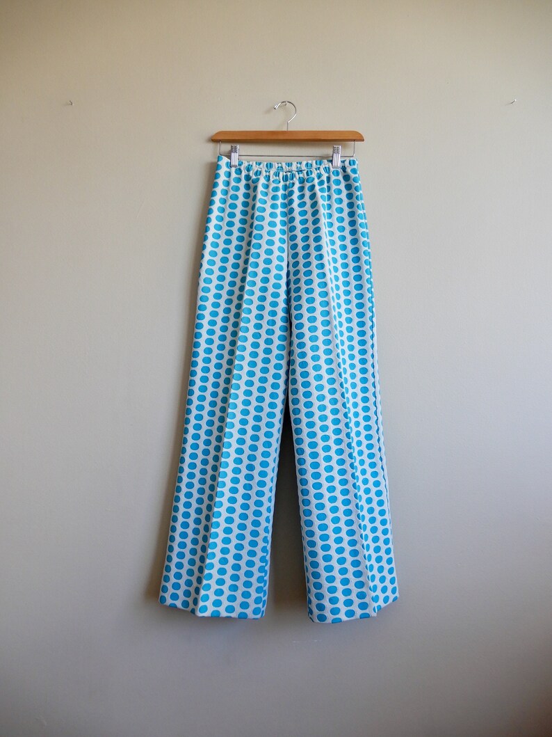 blue and white flare pants