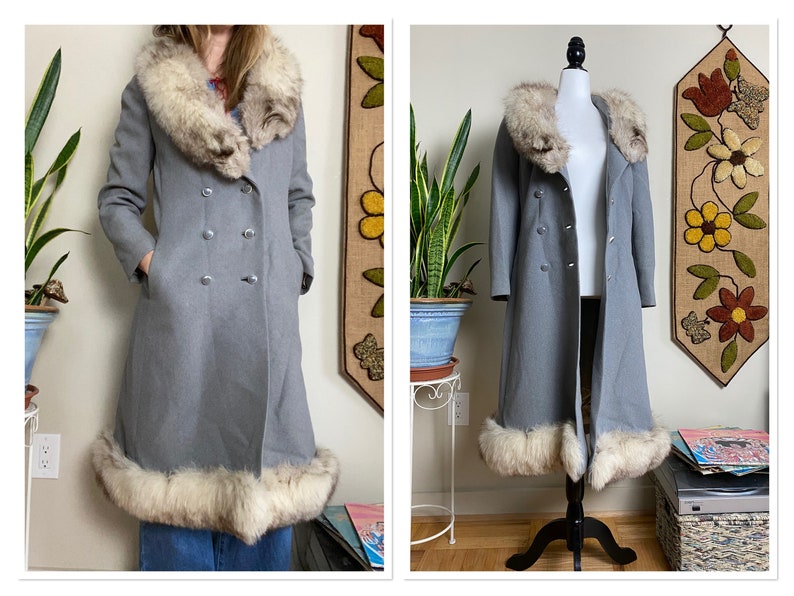 1960s Grey with Fur Trim Penny Lane Coat 