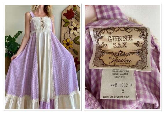 1970s Purple Gingham Gunne Sax Sundress Size 5