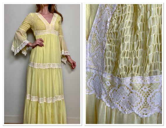 1970s Candi Jones California Yellow Hippie Maxi Dr