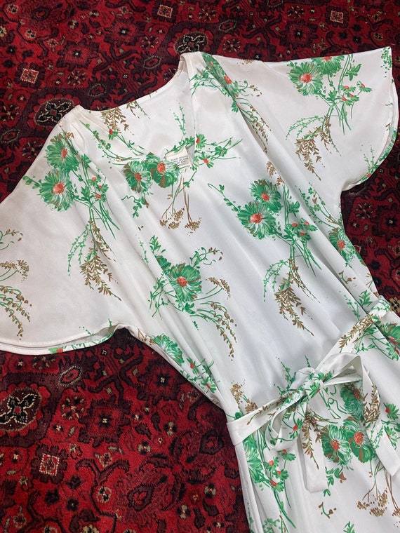 1970s Deadstock Ina Carol Green Floral Midi Dress - image 10