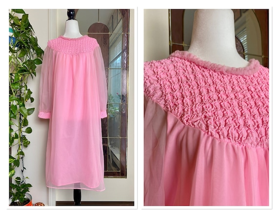 1960s Pink Sheer Sleeve Nightgown - image 1