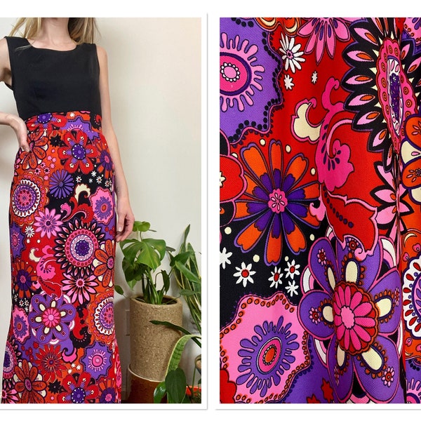 1970s Maxi Dress with Psychedelic Skirt