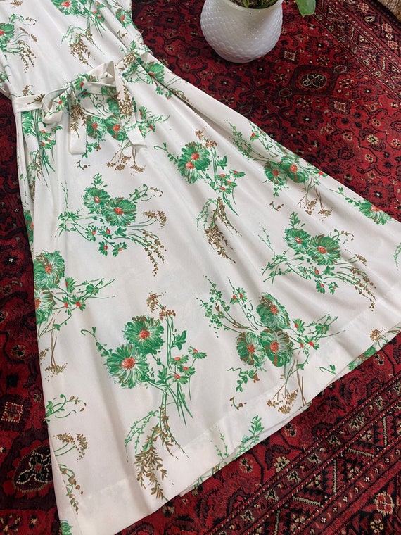 1970s Deadstock Ina Carol Green Floral Midi Dress - image 9