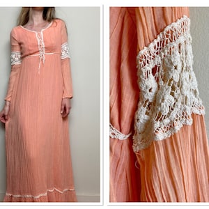Vintage 1970s Peach Gauze Prairie Dress