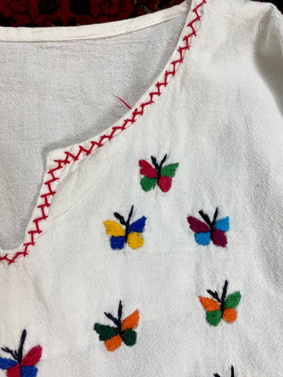 1970s Cotton Blouse with Hand Embroidered Butterf… - image 9