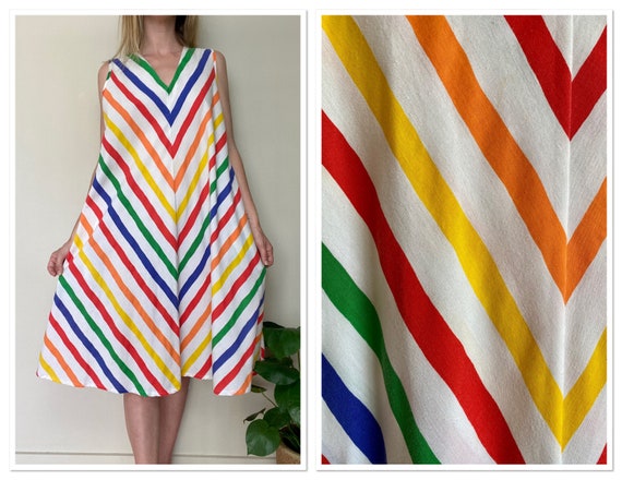 Vintage 70s/80s Rainbow Chevron Stripe Tent Dress