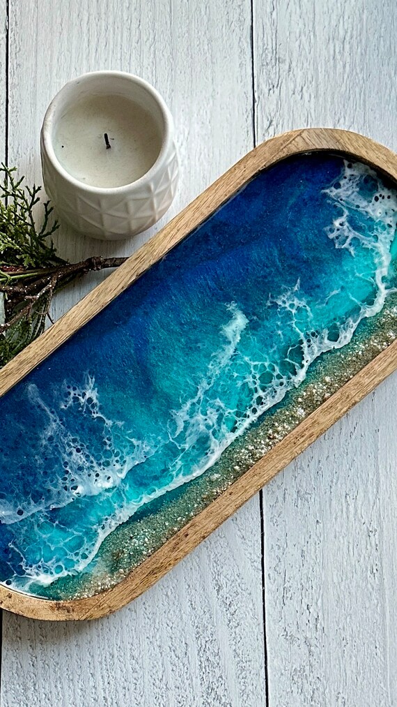 Wood Tray Serving Tray Original Art Ocean Art Coastal Art - Etsy