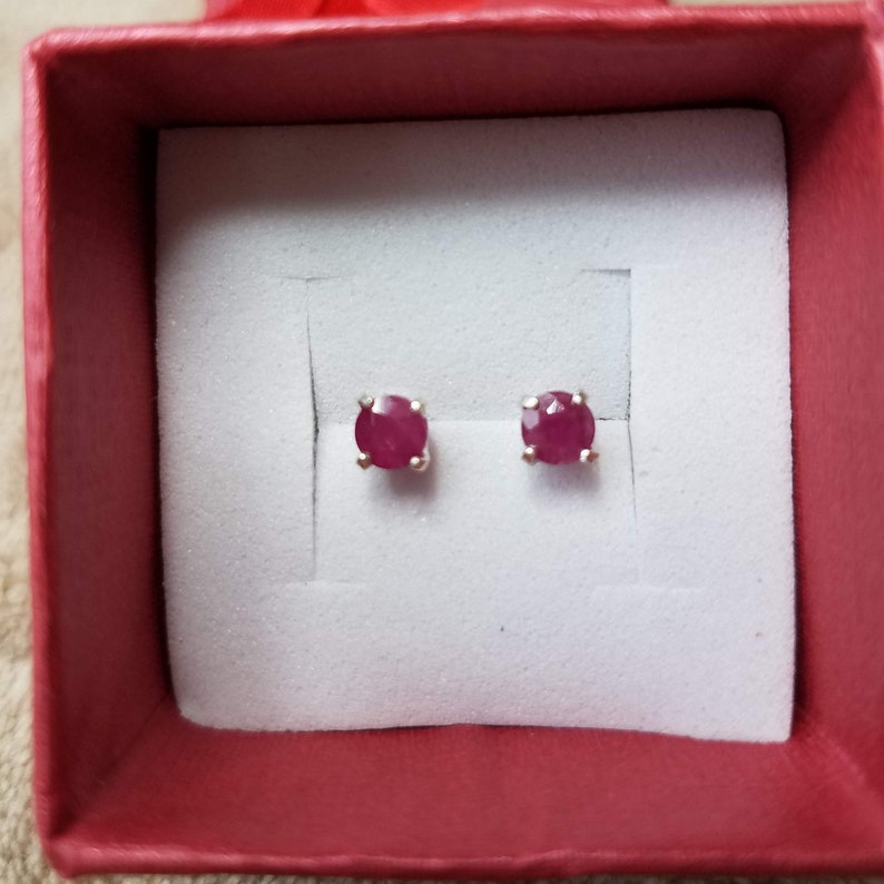Unheated and Untreated Set in Sterling Silver. Mozambique Ruby Stud Earrings AAA Certified Natural 4mm Round Blood Red Ruby Faceted