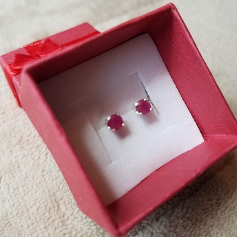 Unheated and Untreated Set in Sterling Silver. Mozambique Ruby Stud Earrings AAA Certified Natural 4mm Round Blood Red Ruby Faceted