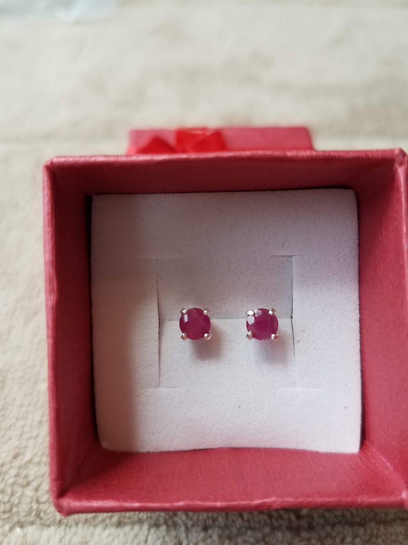 Unheated and Untreated Set in Sterling Silver. Mozambique Ruby Stud Earrings AAA Certified Natural 4mm Round Blood Red Ruby Faceted