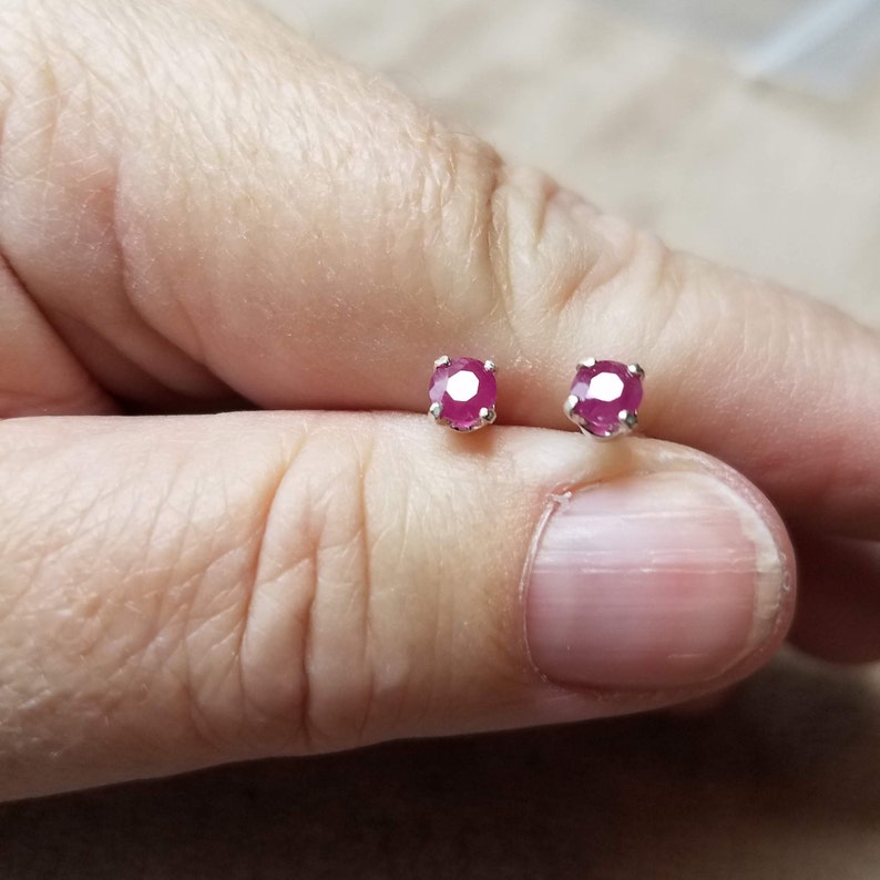 Unheated and Untreated Set in Sterling Silver. Mozambique Ruby Stud Earrings AAA Certified Natural 4mm Round Blood Red Ruby Faceted