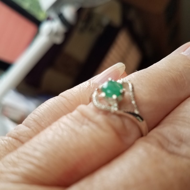 Certified Natural Emerald Ring size 7 Round Calibrated 5mm Emerald set in a Fancy Sterling Silver Ring Setting Lab Tested .55cts