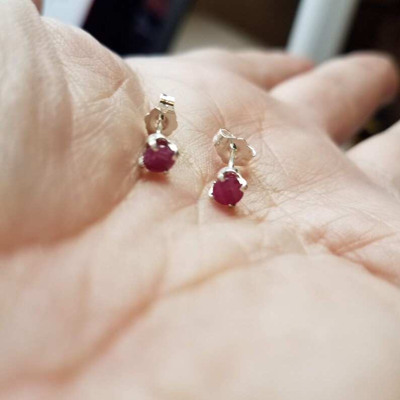Unheated and Untreated Set in Sterling Silver. Mozambique Ruby Stud Earrings AAA Certified Natural 4mm Round Blood Red Ruby Faceted