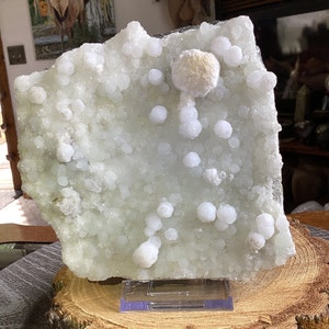 Okenite, Prenite, Gyrolite on Chalcedony specimen//Okenite Puffball//Gyrolite Puffball//Zeolites Cluster//from Numbai, India #6