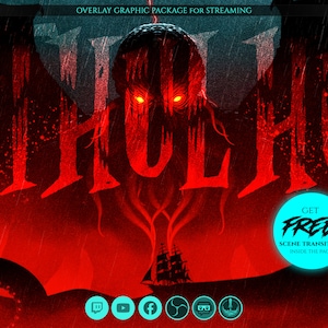 animated stream overlay package, sea monster, ancient alien, Cthulhu. Twitch overlay, Facebook Gaming overlay, Youtube overlay, kick overlay