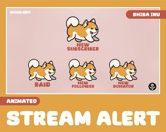 6x shiba inu animated alerts, cute, doge. alerts for streaming on Twitch overlay, Facebook Gaming overlay, Youtube overlay, kick overlay