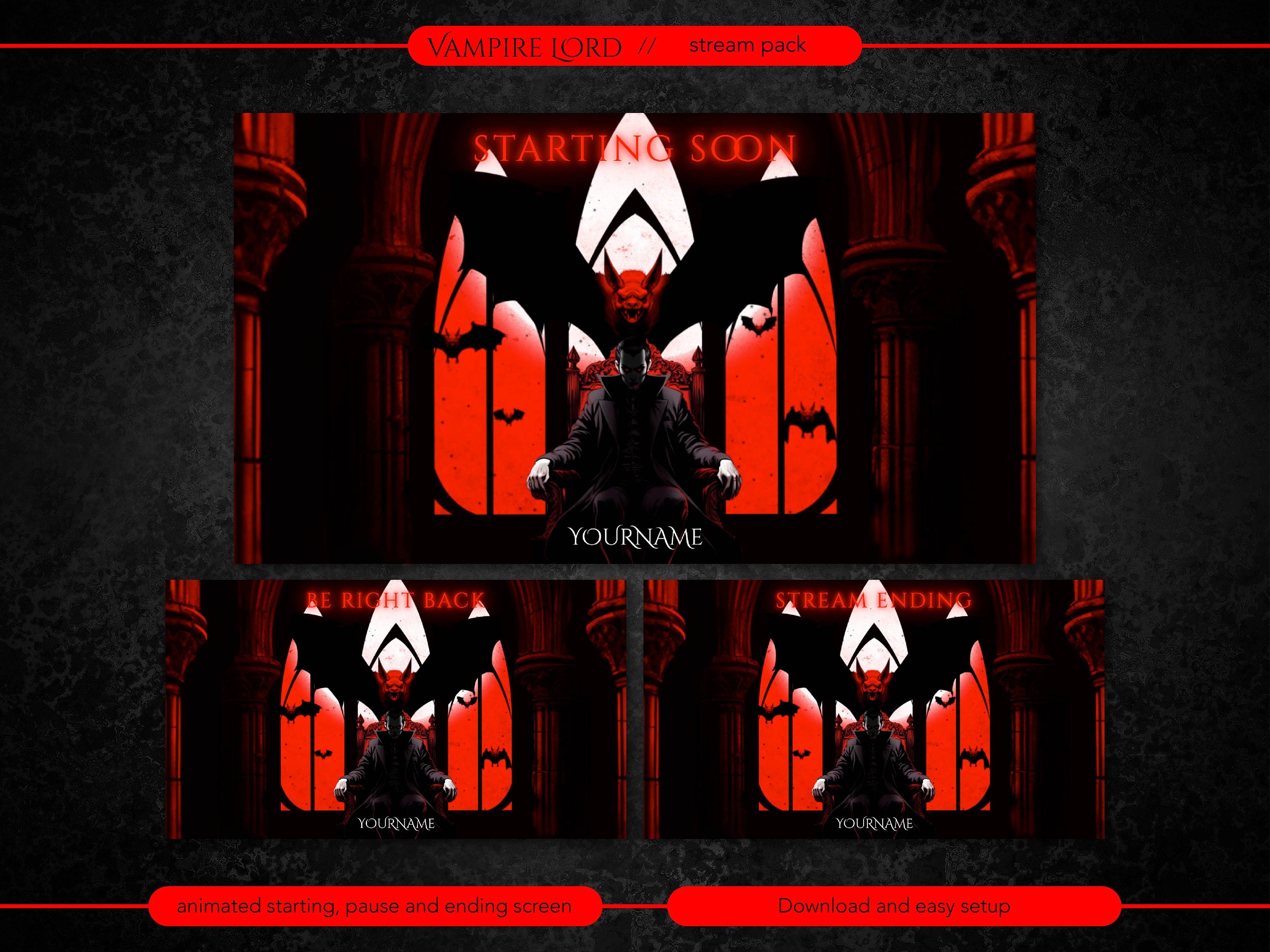 Full Animated Stream Overlay Package, Horror, Bat, Vampire Lord. Twitch ...