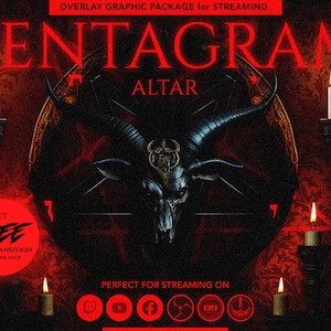 full animated stream overlay package, horror, dark, pentagram of baphomet altar. Twitch overlay, Facebook Gaming overlay, Youtube overlay