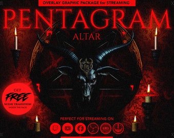 full animated stream overlay package, horror, dark, pentagram of baphomet altar. Twitch overlay, Facebook Gaming overlay, Youtube overlay