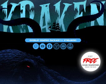Kraken the sea monster animated stream overlay package | Twitch, Kick, Youtube, Facebook Gaming, Tiktok